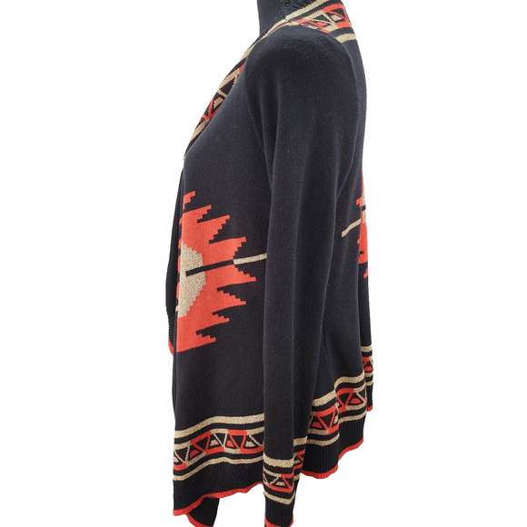 Hooked Up by IOT Sweater Women MEDIUM Cardigan Black Aztec Southwestern Boho - Picture 5 of 14